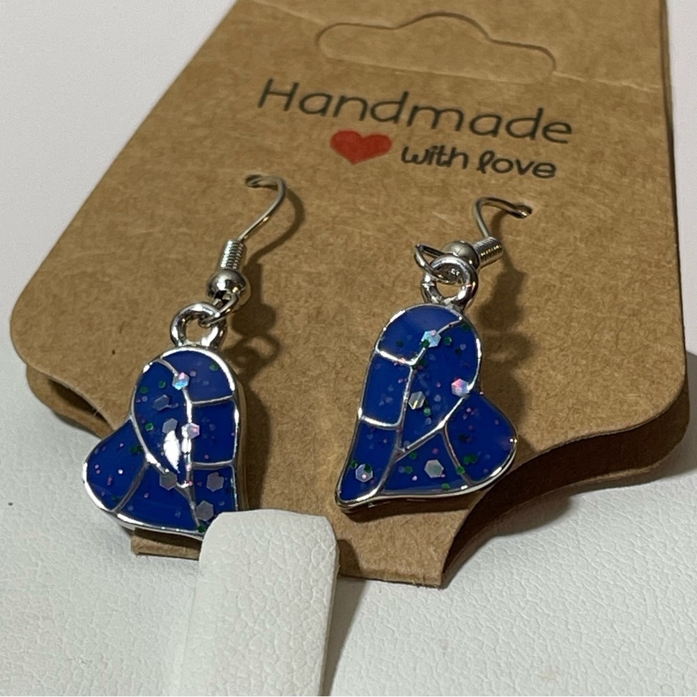 Handmade Siver Resin Dangle Earrings, boho heart shape Silver Earrings s…​​​